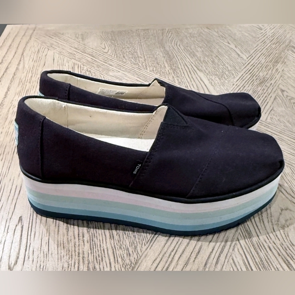TOMs Alp Platform Black Canvas Slip-Ons Sz 6.5 - Picture 2 of 5